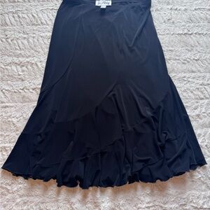 Vintage Joseph Ribkoff Black Asymmetrical Ruffle Skirt Size 4 Midi A-Line